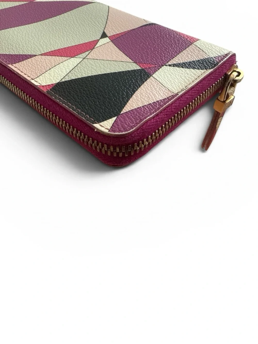 Emilio Pucci Leather Continental Long Zip Wallet Pink Purple Abstract